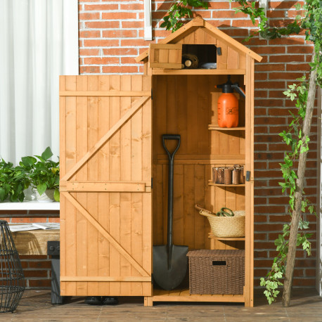 Outsunny Garden Shed Vertical Utility 3 Shelves Shed Wood Outdoor Garden Tool Storage Unit Storage Cabinet, 77 x 54.2 x 179cm - 