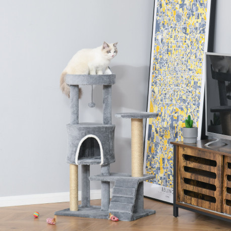PawHut 100 cm Cat Tree, Cat Condo Tree Tower for Indoor Cats, Cat Activity Centre with Scratching Posts, Plush Perch, Ladder, Ha