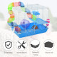 Pawhut 2 Tier Hamster Cage, Gerbil Cage with Handle, Exercise Wheels, Tunnel, Tube, Water Bottle, Dishes, Ladder, for Dwarf, Blu