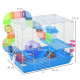 Pawhut 2 Tier Hamster Cage, Gerbil Cage with Handle, Exercise Wheels, Tunnel, Tube, Water Bottle, Dishes, Ladder, for Dwarf, Blu
