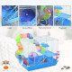 Pawhut 2 Tier Hamster Cage, Gerbil Cage with Handle, Exercise Wheels, Tunnel, Tube, Water Bottle, Dishes, Ladder, for Dwarf, Blu