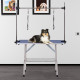 PawHut 42&quot; Dog Grooming Table, Adjustable Pet Cat Drying Beauty Table with 2 Loops Storage Basket, Rubber Top, Blue