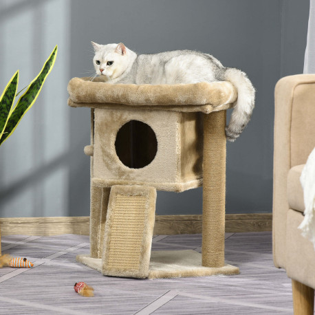 PawHut Cat Tree Tower for Indoor Cats Cat Scratching Post Climbing Activity Centre w/Jute Scratching Pad, Toy Ball, Cat House - 