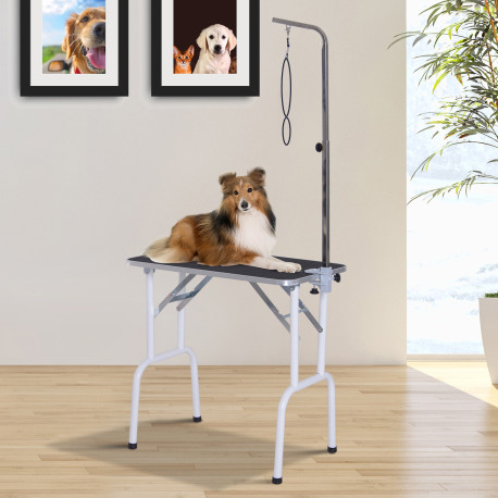 PawHut 32" Foldable Dog Grooming Table Pet Drying Beauty Table Adjustable Fixed Arm Rubber Top, Black