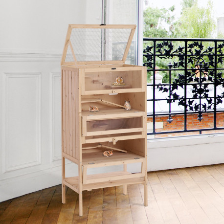 PawHut Wooden Large Hamster Cage, Gerbil Cage 4 Layers with Tall Bottom & Storage Shelf