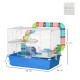 PawHut Hamster Cage, Gerbil Cage 3 Tier for Dwarf Hamster with Tube, Exercise Wheel, Water Bottle, Food Dish 59 x 36 x 47 cm- Bl