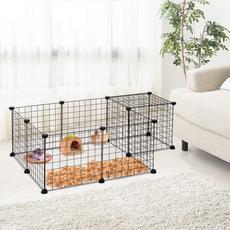 PawHut DIY Pet Playpen Metal Wire Fence 12 Panel Enclosure Indoor Outdoor Guinea Pig Bunny Small Animals Cage Black
