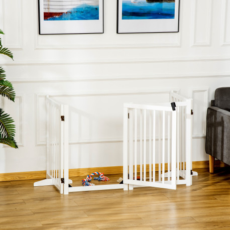 PawHut Wooden Dog Gate, Dog Fence Indoor, 80 cm Tall Freestanding Pet Gate for Small and Medium Dogs with 4 Panels, 2 Support Fe