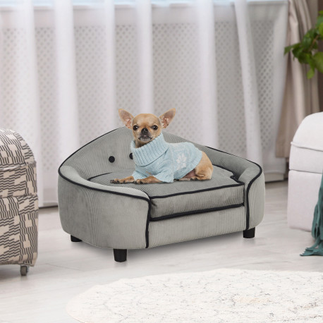 PawHut Dog Sofa for XS and S Size Dogs, Pet Chair Bed with Soft Cushion, Cat Sofa  Couch with Washable Cover, Wooden Frame, 66.5