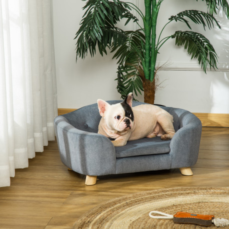 PawHut Dog Sofa Bed Pet Chair Couch with Water Resistant Fabric, Kitten Lounge with Soft Cushion Washable Cover, Wooden Frame fo