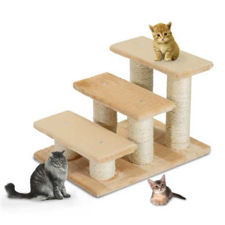 PawHut Pet Stairs 3-step Pet Ladder Cat dog Stairs Climb Ladder Cat Tree, Beige