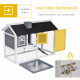 PawHut Wooden Rabbit Hutch and Run with Sliding Tray, Ramp, Water-resistant Roof, for 2-4 Rabbits, Grey