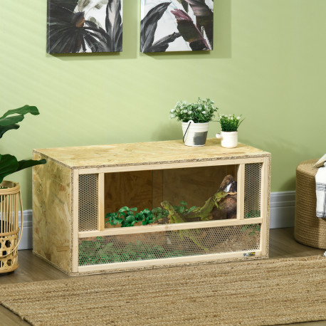 PawHut Reptile Terrarium Vivarium Habitat w/ Transparent Sliding Doors, Breathable Mesh, for Lizards, Horned Frogs, Snakes and C