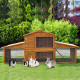 PawHut Small Animal Deluxe XXL Fir Wood 2-Tier Guinea Pigs Hutches Natural Wood Tone