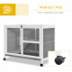 PawHut Wooden Rabbit Hutch Indoor with Wheels, Openable Roof, 91.5 x 53.3 x 73 cm, Grey