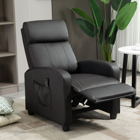 Recliner Armchair, Massage Faux Leather Push Back Reclining Chair with Adjustable Leg Rest, Side Pocket, for Home Living Room Th