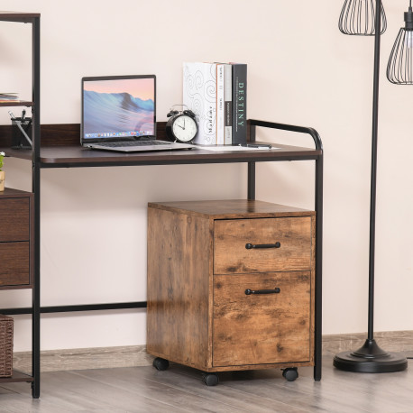 Rolling File Cabinet with 2 Drawers, Mobile Filing Cabinet with Hanging File Folder for Letter Sized Documents, Rustic Brown