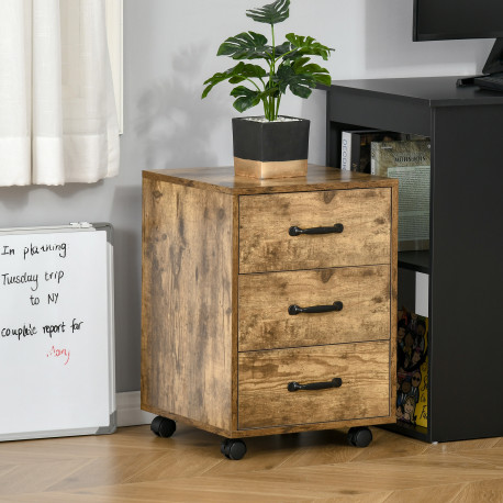 3 Drawer File Cabinet, Mobile Filing Cabinet on Wheels for Home Office, Study, Rustic Brown