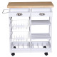 Rolling Kitchen Island Trolley Cart Drawer Shelves Basket Wheels W/  6 Bottle Wine Rack White