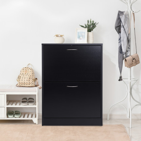 2 Drawer Shoe Cabinet, Narrow Shoe Storage Cabinet with Flip Doors and Adjustable Shelves, Slim Shoe Cupboard for 12 Pairs of Sh