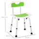 Shower Stool with Backrest, Height Adjustable Shower Chair with Anti-slip Foot Pads, Shower Head Holder, Green