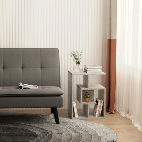 Side Table, 3 Tier End Table with Open Storage Shelves, Small Coffee Table Bedside Table for Living Room, Bedroom, Cement Colour