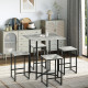 5pc Bar Table Set, Square Dining Table Set for 4 People, Home Kitchen Breakfast Bar Set with Steel Frame and Footrest, Concrete 