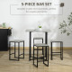 5pc Bar Table Set, Square Dining Table Set for 4 People, Home Kitchen Breakfast Bar Set with Steel Frame and Footrest, Concrete 
