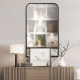 Modern Square Wall Mirror with Storage Shelf, 86 x 53 Mirrors for Living Room, Bedroom, Black