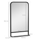 Modern Square Wall Mirror with Storage Shelf, 86 x 53 Mirrors for Living Room, Bedroom, Black