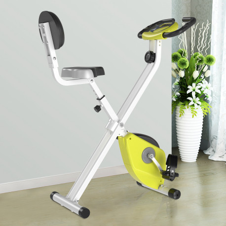 Exercise Bike Fitness Bicycle Indoor trainer Foldable 8-level Magnetic Resistance Adjustable w/LCD Monitor Pulse Sensor, Yellow
