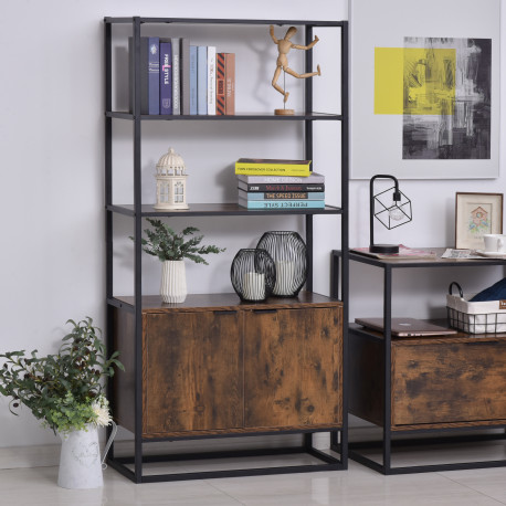 Industrial Bookshelf, Storage Shelf, Large Bookcase with 3 Open Shelves, Multifunctional Rack for Living Room, Office, Rustic Br