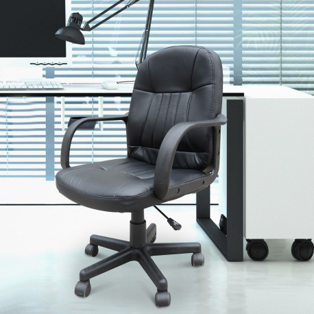 Swivel Executive Office Chair, PU Leather Computer Desk Chair with Adjustable Height, Wheels, Black
