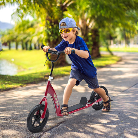 Kids Scooter Kick Scooter with 12" EVA Tyres, Rear Brake, Big Wheels Scooter for 5-12 Years Old, Red