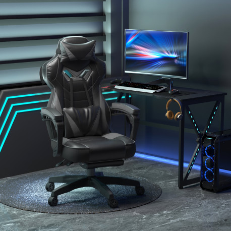 Vinsetto Computer Gaming Chair, Racing Desk Chair with Lumbar Support and Footrest, PU Leather Gamer Chair with Headrest and Swi