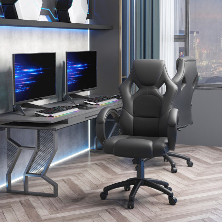Vinsetto High-Back Office Chair Faux Leather Swivel Computer Desk Chair for Home Office with Wheels Armrests Black