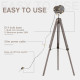 Industrial Tripod Floor Lamp, Nautical Searchlight with Adjustable Height, Wood Legs, E12 Lamp Base for Living Room, Bedroom, Gr