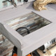 Garden Potting Table with Sink, Blackboard and Drawer, Wooden Planting Work Bench Workstation Outdoor Tool Storage Shelves