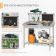 Garden Potting Table with Sink, Blackboard and Drawer, Wooden Planting Work Bench Workstation Outdoor Tool Storage Shelves