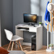 Compact Computer Desk with Keyboard Tray, Home Office Desk with Drawer for Bedroom Study, White