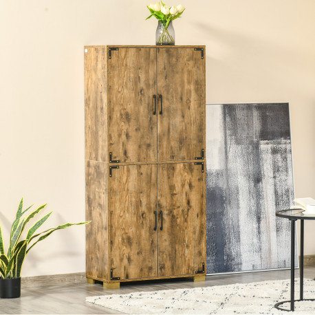 Farmhouse 4-Door Cabinet, Freestanding Tall Cupboard with Storage Shelves for Bedroom & Living Room, Rustic Wood Effect