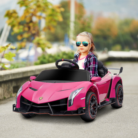 Lamborghini Veneno Licensed Electric Ride-On Car, with Remote, Music, Horn - Pink