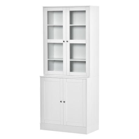 Modern Bookcase with Glass Doors, Display Storage Cabinet with Adjustable Shelves for Living Room, Study, Office, White