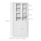 Modern Bookcase with Glass Doors, Display Storage Cabinet with Adjustable Shelves for Living Room, Study, Office, White