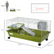 PawHut Small Animal Cage Rabbit Guinea Pigs Chinchillas Cage w/ Wheels Water Bottle Food Dish Platform Ramp 89 x 44 x 43 cm Gree