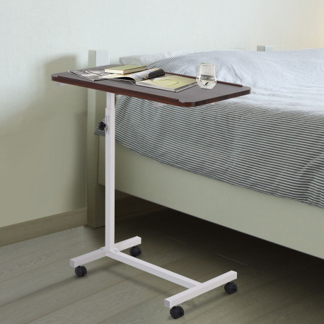 Height Adjustable Overbed Table with Wheels, C Shaped Laptop Desk, Portable Rolling Bedside Table for Living Room, Bedroom, Brow