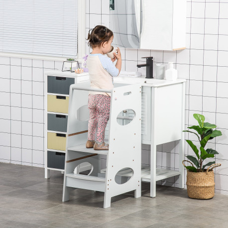Kids Step Stool Toddler Kitchen Stool Tower with Adjustable Standing Platform, Grey
