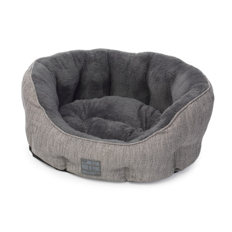 House of Paws - Grey Hessian & Plush Oval Dog Bed