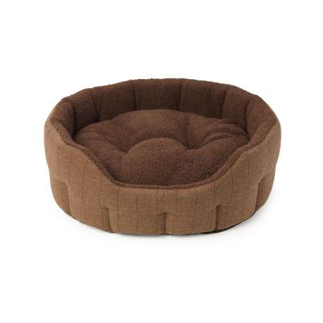 House of Paws Brown Tweed & Fx Sheepskin Oval Snuggle Bed