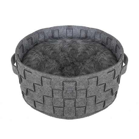 Rosewood - Silver Felt & Fur Plaited Bed